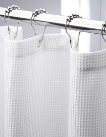 White Shower Curtain Fabric, Waffle Shower Curtains for Bathroom, Cloth Shower Curtain Heavy Duty, Thick Bathroom Shower Curtains Hotel Quality, Premium Polyester, 72x72 Inches