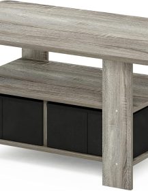 Furinno Andrey Coffee Table with Bin Drawer, French Oak Grey/Black