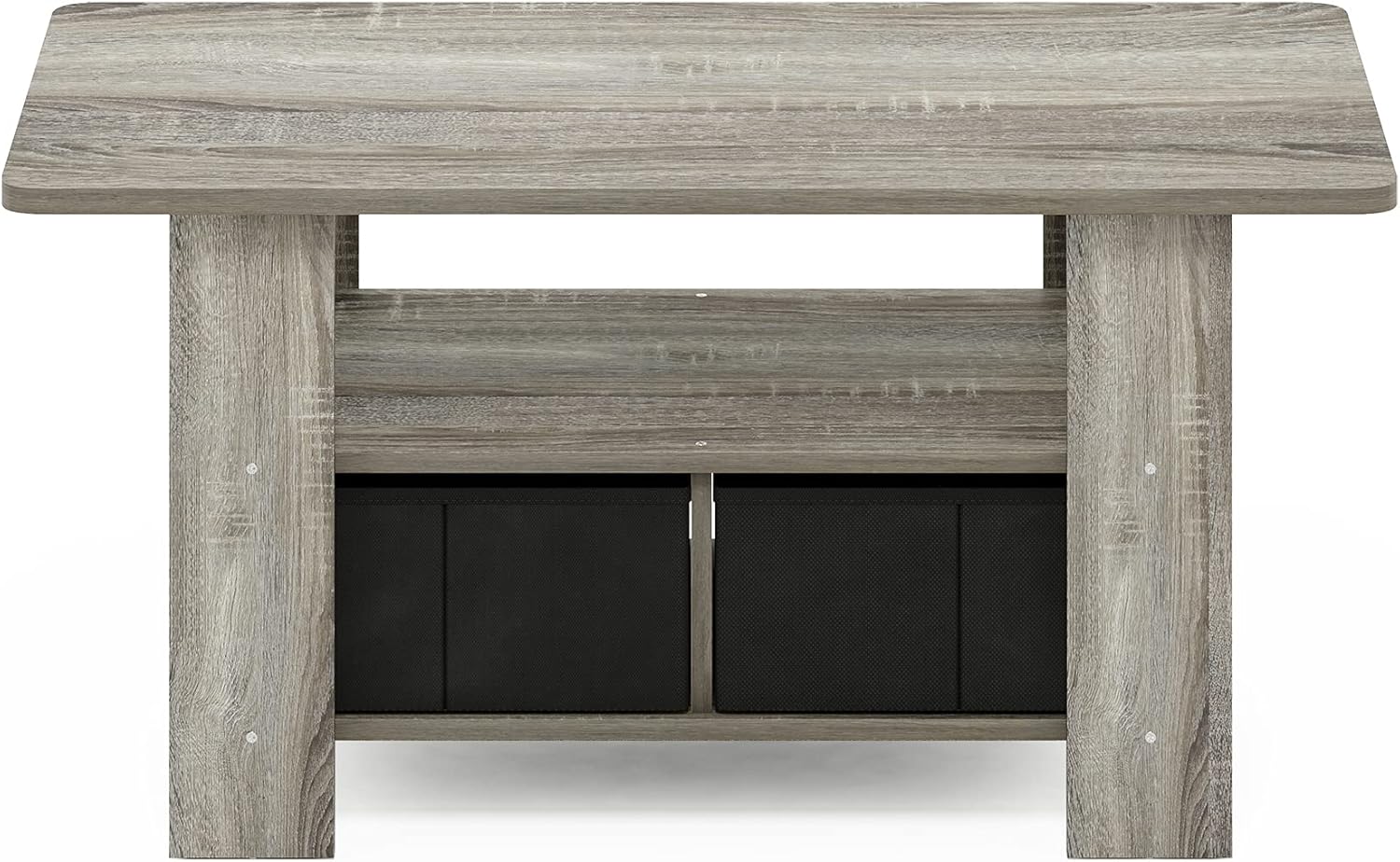 Furinno Andrey Coffee Table with Bin Drawer, French Oak Grey/Black - Image 4