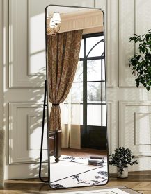 HARRITPURE 56" x 21" Rounded Full Length Mirror Aluminum Frame Black Mirror Full Length Floor Mirror with Stand for Living Room Bedroom Cloakroom