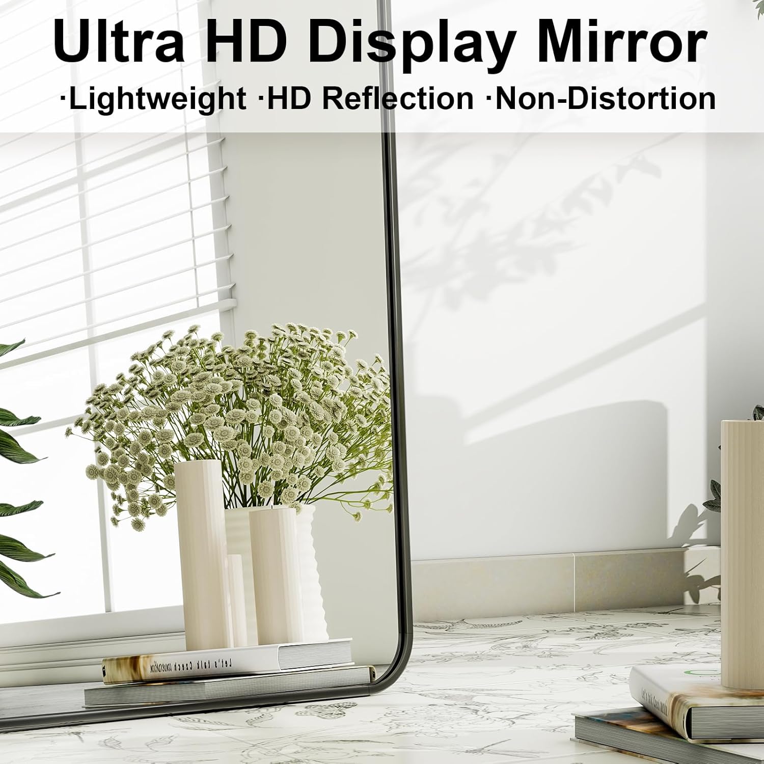 HARRITPURE 56" x 21" Rounded Full Length Mirror Aluminum Frame Black Mirror Full Length Floor Mirror with Stand for Living Room Bedroom Cloakroom - Image 4