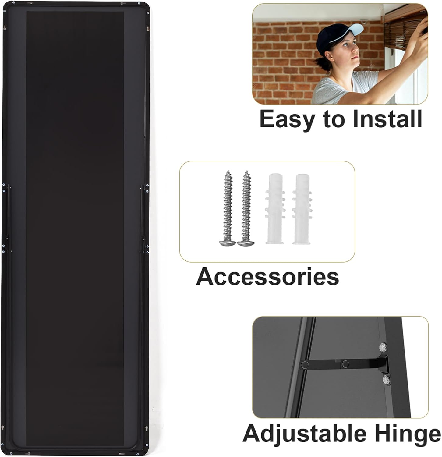 HARRITPURE 56" x 21" Rounded Full Length Mirror Aluminum Frame Black Mirror Full Length Floor Mirror with Stand for Living Room Bedroom Cloakroom - Image 7