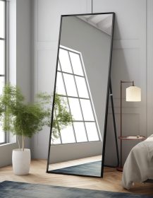 NeuType Full Length Mirror Dressing Mirror 64"x21" Large Rectangle Bedroom Floor Standing Mirror Wall-Mounted Mirror Standing Hanging or Leaning Against Wall Aluminum Alloy Thin Frame (Black)